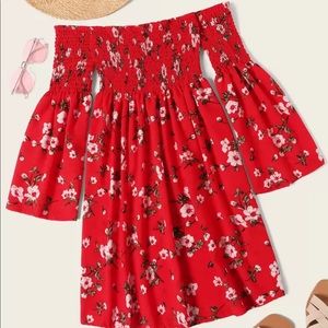 Red floral off the shoulder dress